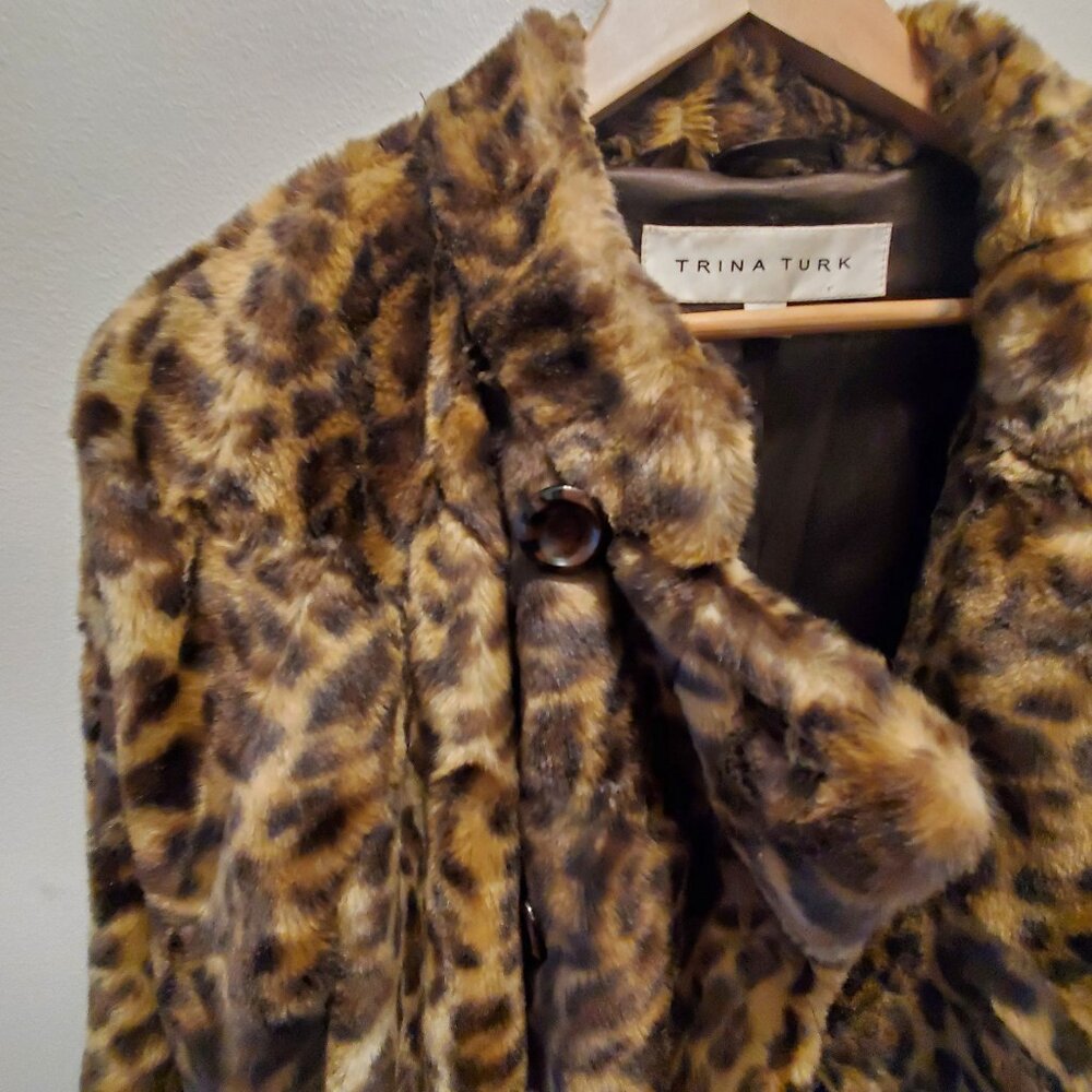 Vintage 2010s Trina Turk Faux Leopard Coat